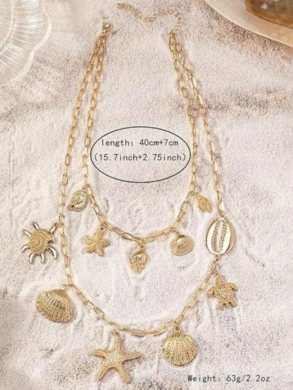 BRAND NEW Women Layered Gold Seashell Starfish Pearl Necklace